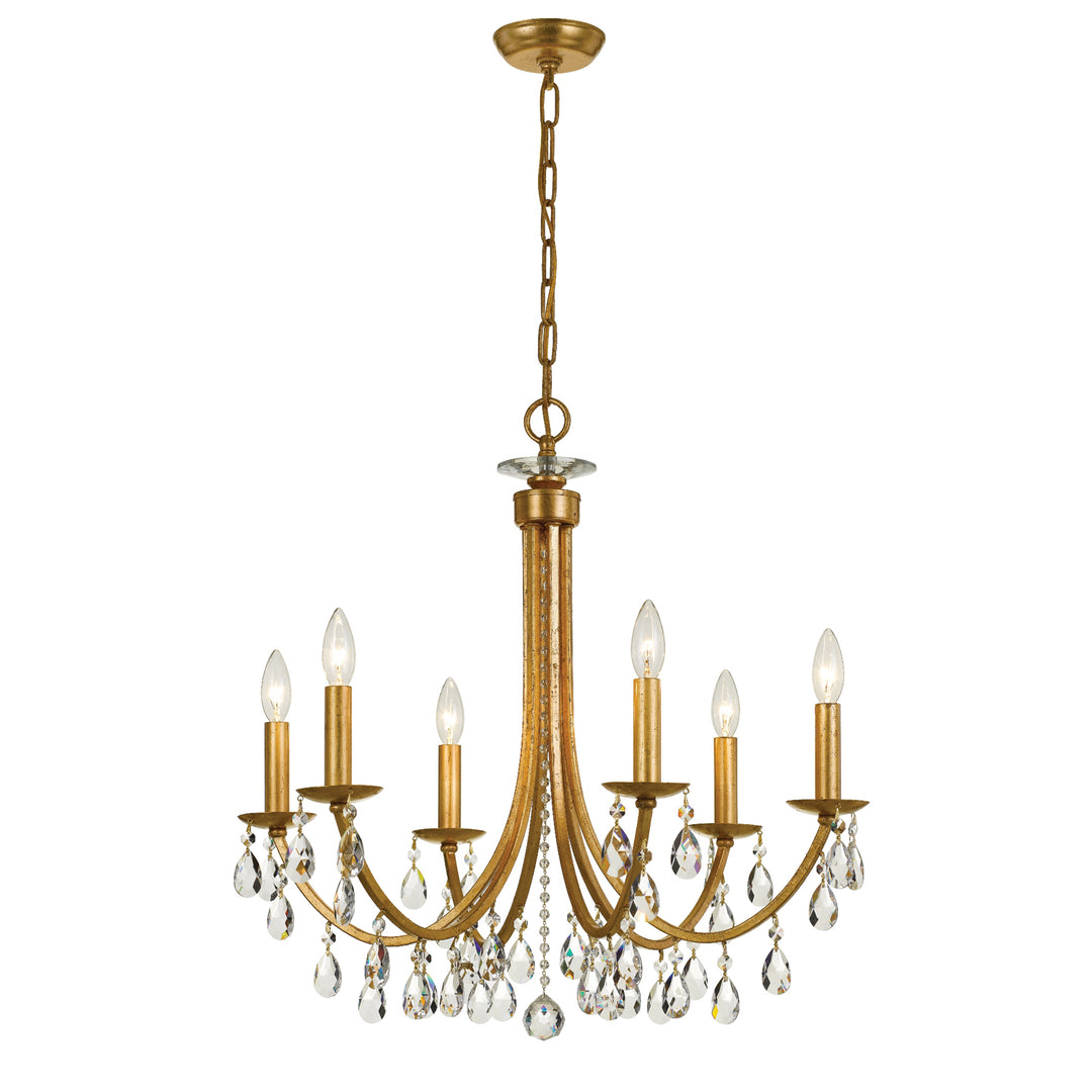 Bridgehampton 6 Light Hand Cut Crystal Antique Gold Chandelier