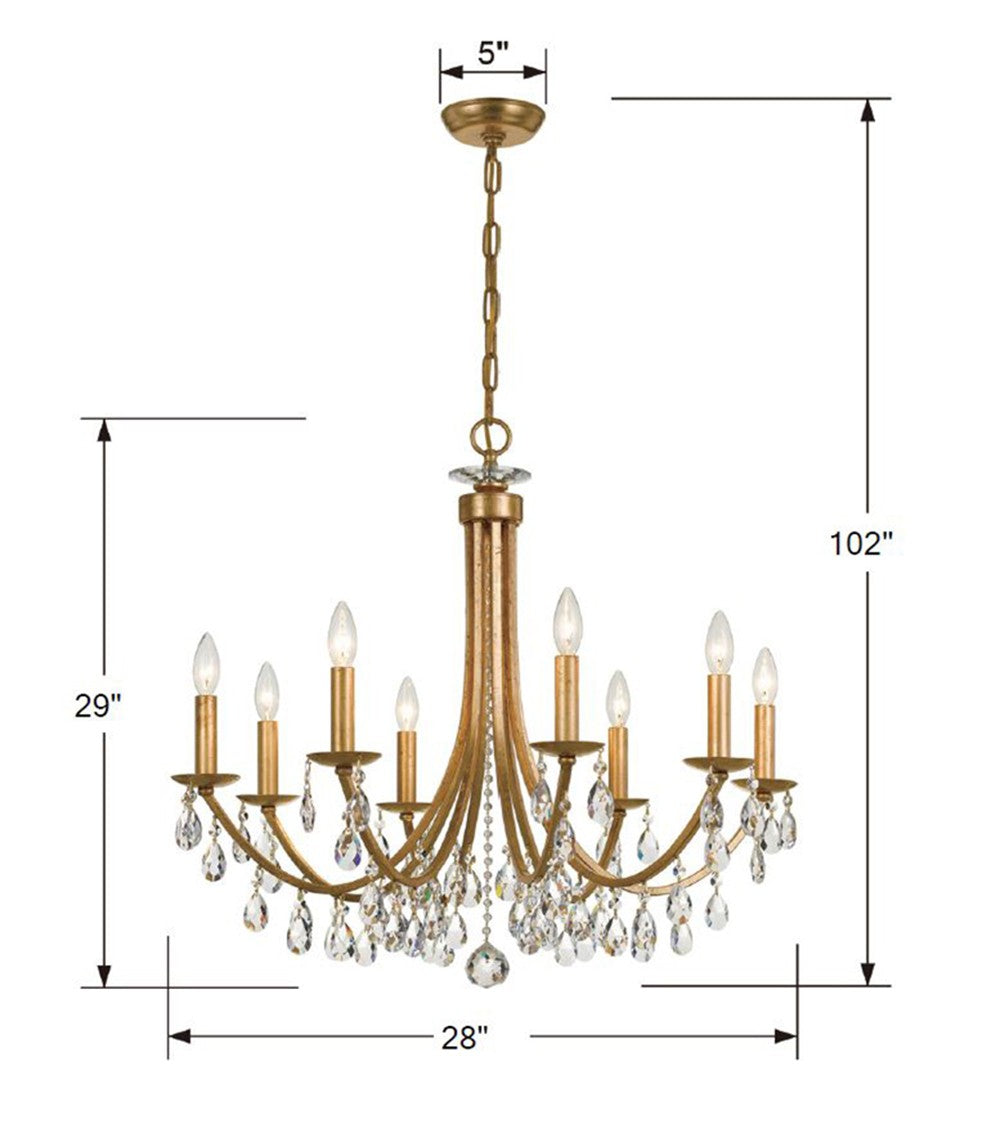 Crystorama Bridgehampton 8 Light Swarovski Strass Crystal Antique Gold Chandelier