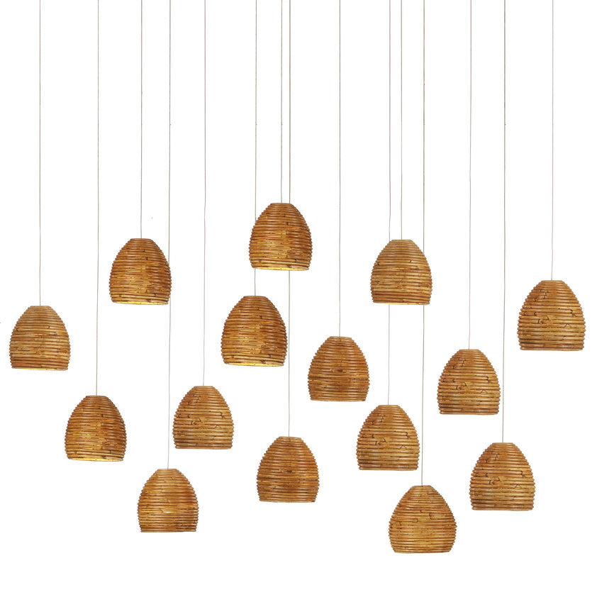 Beehive Rectangular 15-Light Multi-Drop Pendant