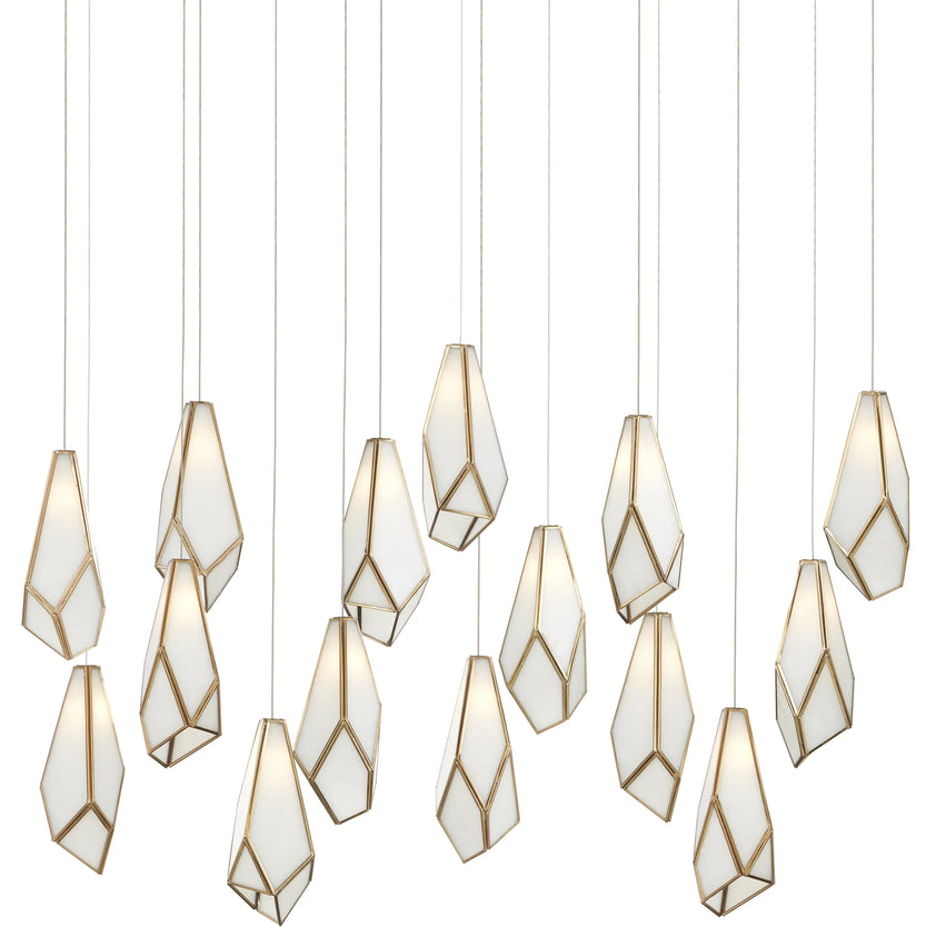 Glace White Rectangular 15-Light Multi-Drop Pendant