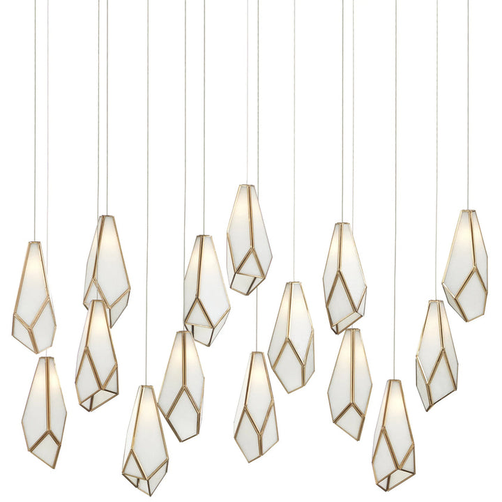 Glace White Rectangular 15-Light Multi-Drop Pendant