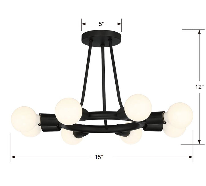 Crystorama Dakota 8 Light Black Semi Flush Mount