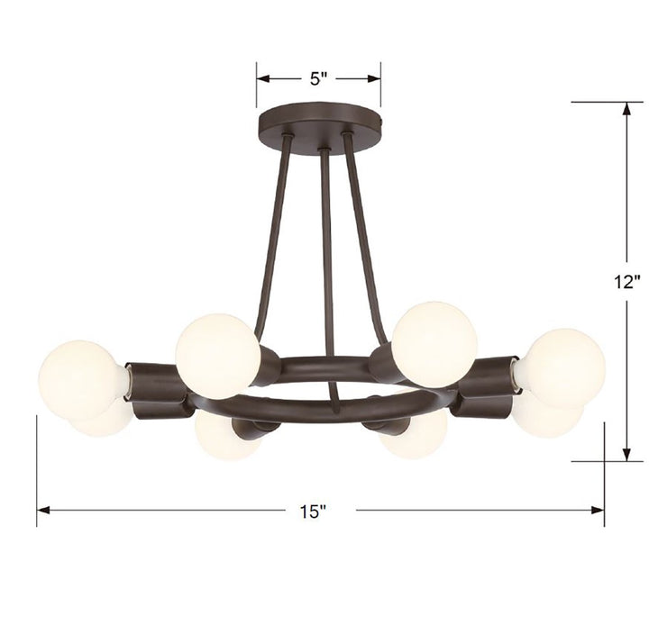 Crystorama Dakota 8 Light Black Semi Flush Mount