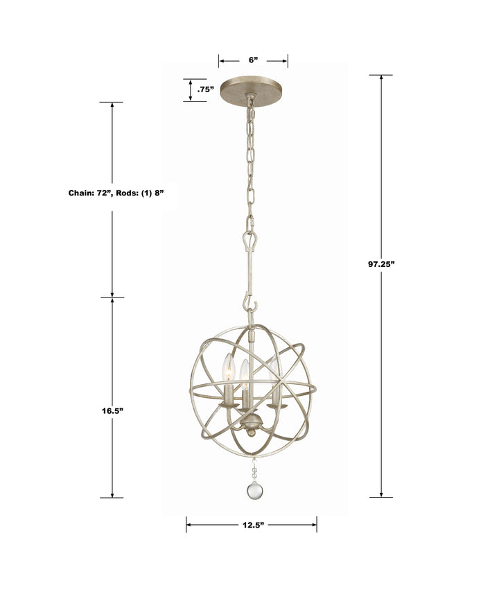 Crystorama Solaris 3 Light Black Mini Chandelier