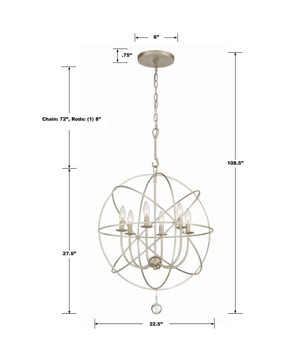 Crystorama Solaris 6 Light Black Chandelier