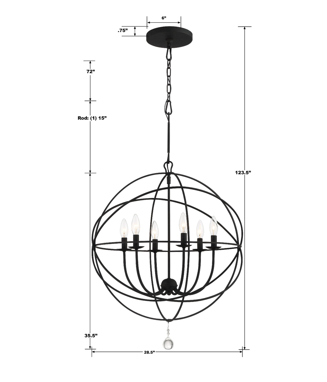 Crystorama Solaris 6 Light Black Sphere Chandelier