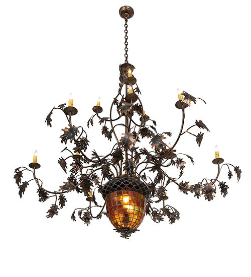 60" Wide Greenbriar Oak 12 Arm Chandelier