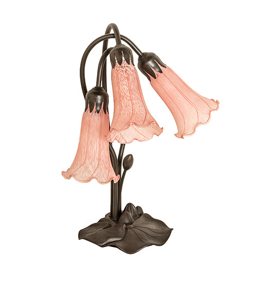 16" High Pink Tiffany Pond Lily 3 Light Accent Lamp