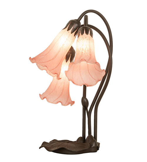 16" High Pink Tiffany Pond Lily 3 Light Accent Lamp