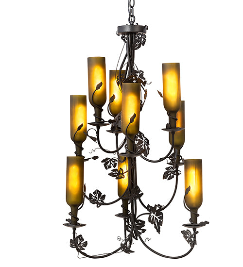 34" Wide Tuscan Vineyard 9 Lt Wine Bottle Chandelier