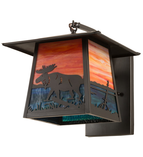 12" Wide Stillwater Moose At Lake Curved Arm Wall Sconce