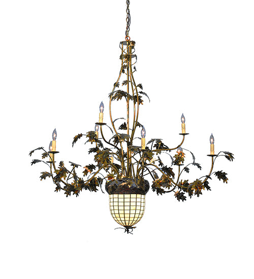 63"W Greenbriar Oak 9 Arm Chandelier