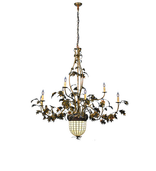 63"W Greenbriar Oak 9 Arm Chandelier