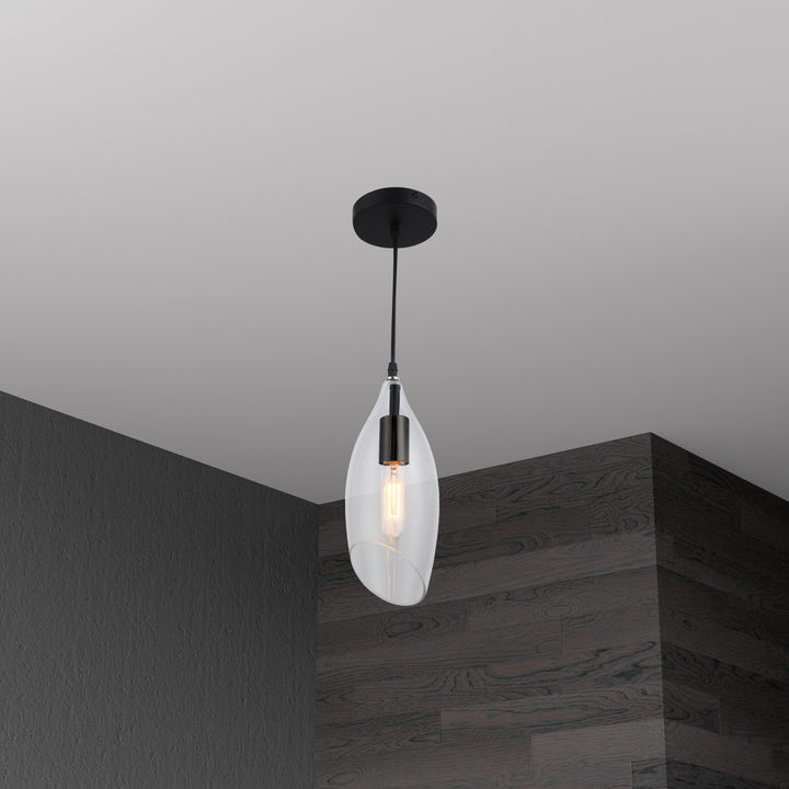 Dainolite 1 Light Incandescent Pendant, Black Finish with Smoked Glass