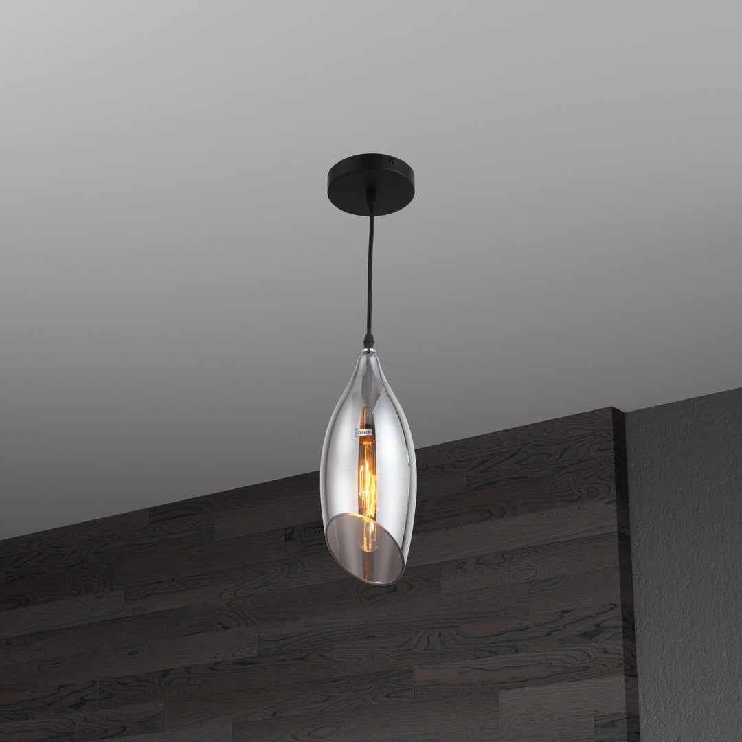 Dainolite 1 Light Incandescent Pendant, Black Finish with Smoked Glass