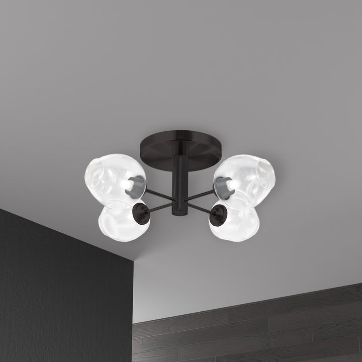 Dainolite 4 Light Halogen Matte Black Semi Flush w/ Clear Glass