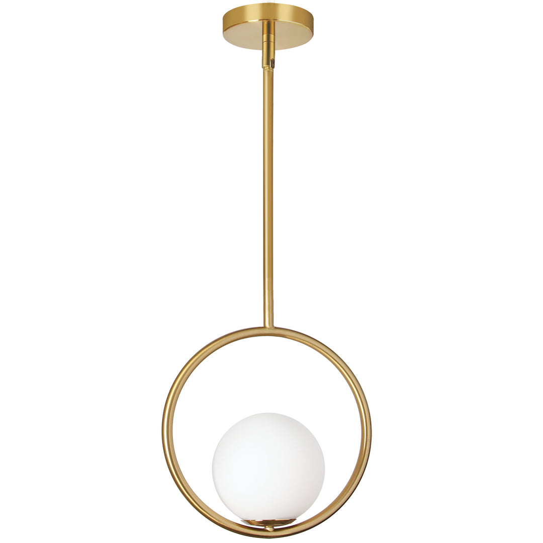 Dainolite 1 Light Halogen Pendant Aged Brass Finish with White Glass