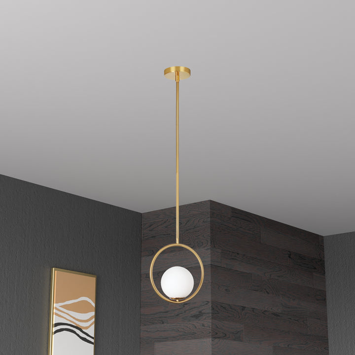 Dainolite 1 Light Halogen Pendant Aged Brass Finish with White Glass