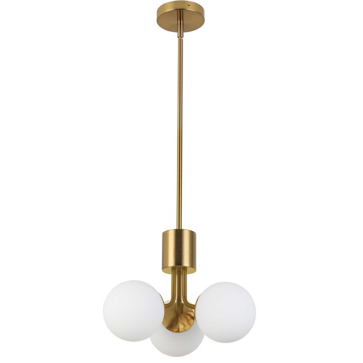 Dainolite 3 Light Halogen Pendant Aged Brass with White Opal Glass