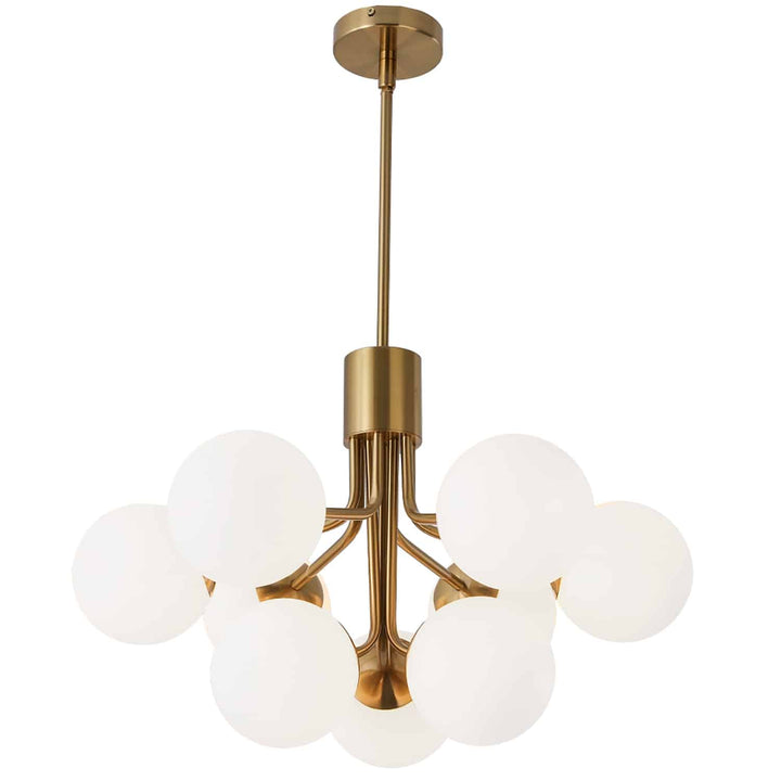 Dainolite 9 Light Halogen Chandelier, Aged Brass with Opal Glass