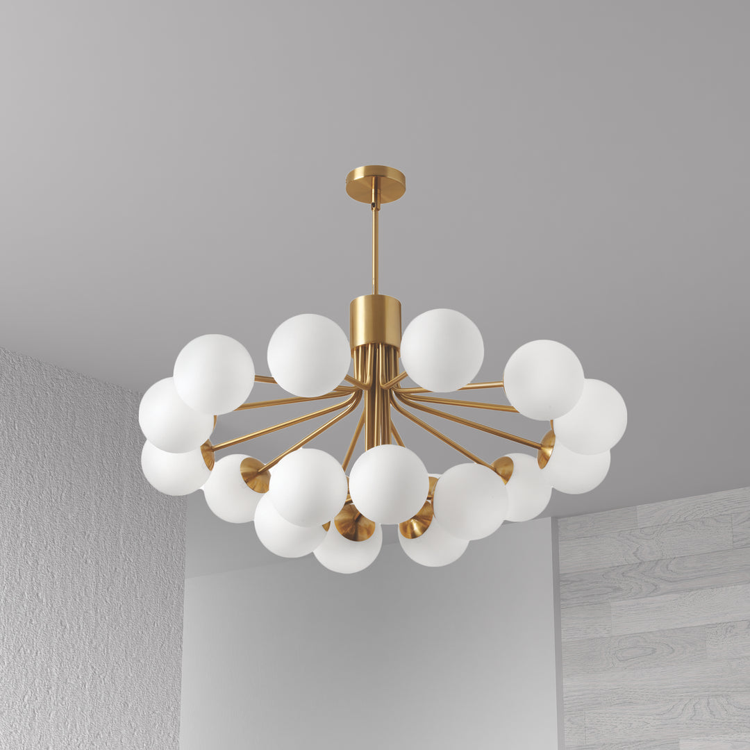 Dainolite 9 Light Halogen Chandelier, Aged Brass with Opal Glass