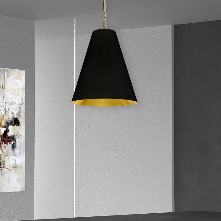 Dainolite 1 Light Medium Anaya Aged Brass Pendant with Black/Gold Shade