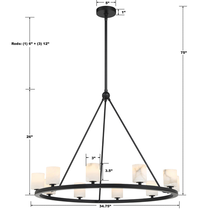 Crystorama Aragon 10 Light Matte Black Chandelier