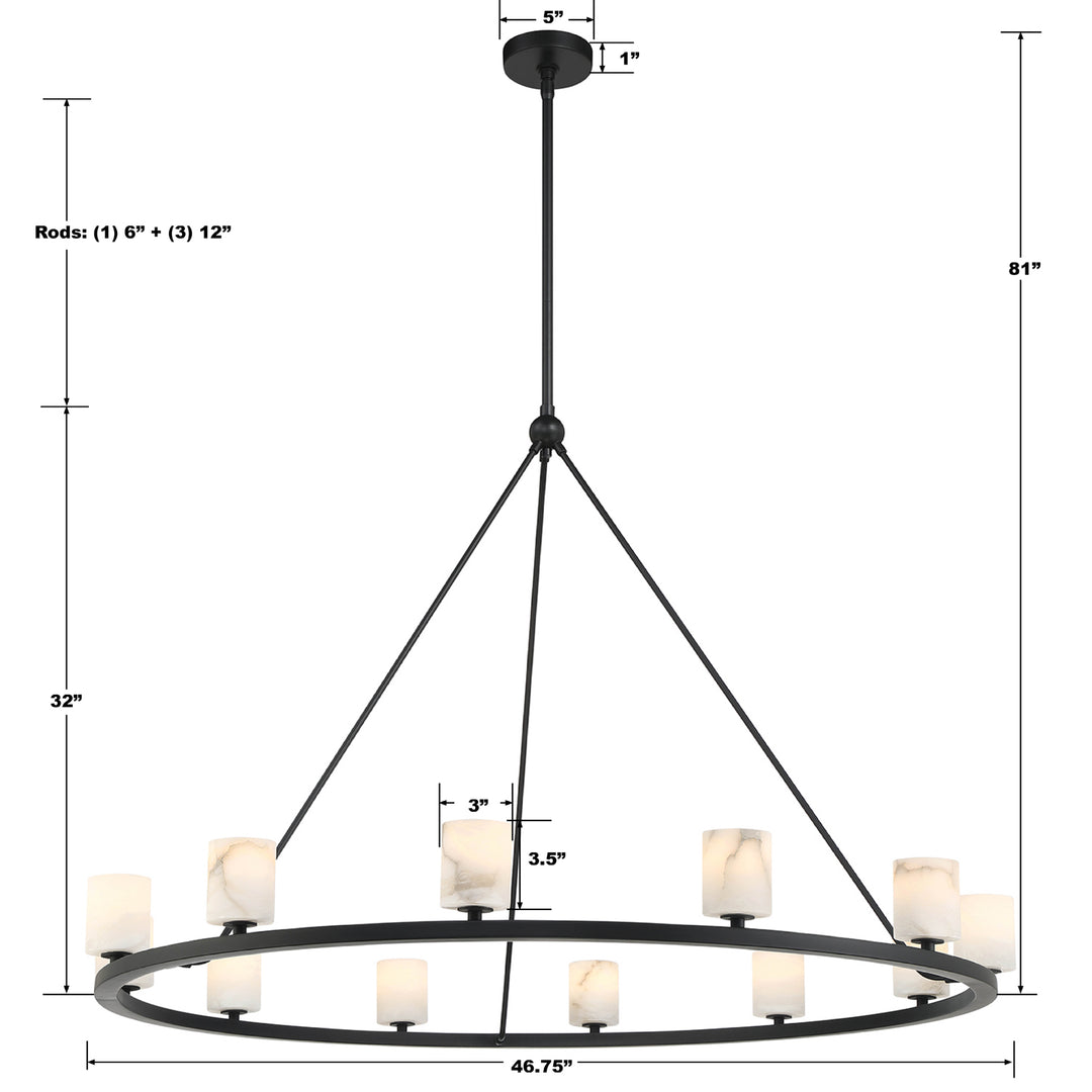 Crystorama Aragon 12 Light Matte Black Chandelier