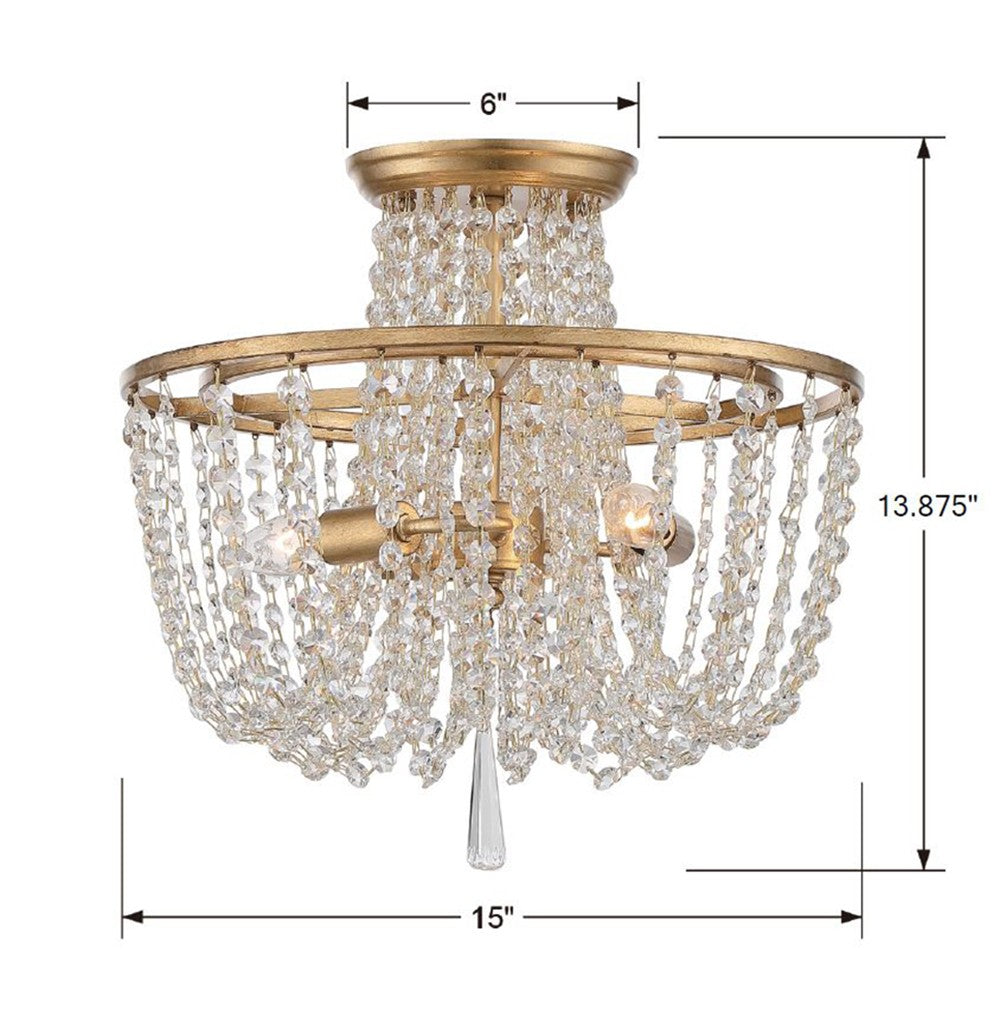 Crystorama Arcadia 3 Light Antique Gold Semi Flush Mount