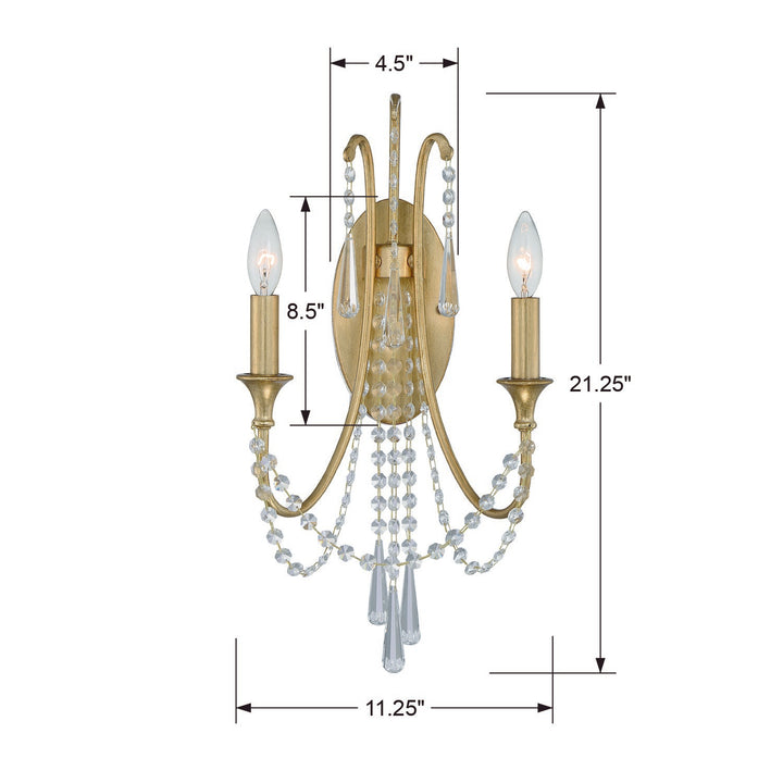 Crystorama Arcadia 2 Light Antique Gold Sconce