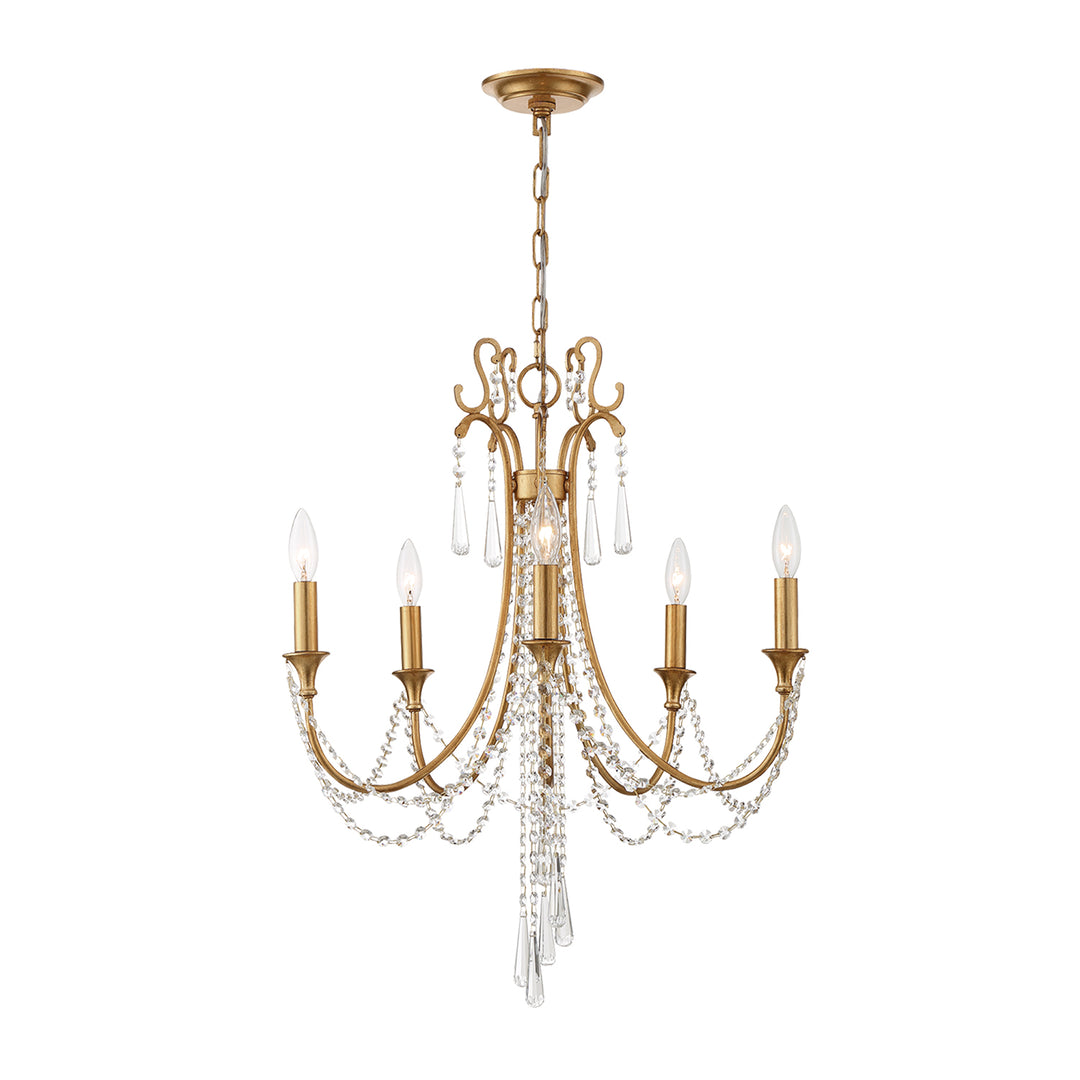 Crystorama Arcadia 5 Light Antique Gold Chandelier