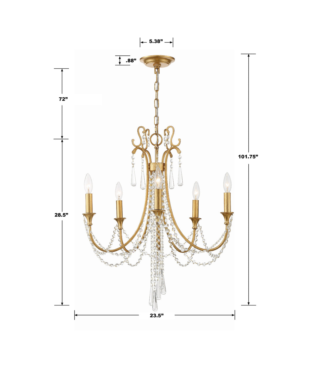 Crystorama Arcadia 5 Light Antique Gold Chandelier