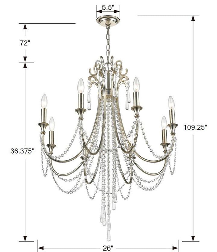 Crystorama Arcadia 8 Light Antique Gold Chandelier