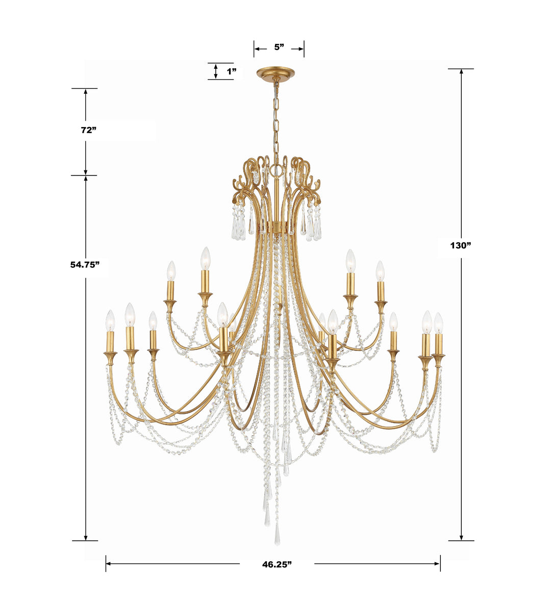 Crystorama Arcadia 15 Light Antique Gold Chandelier