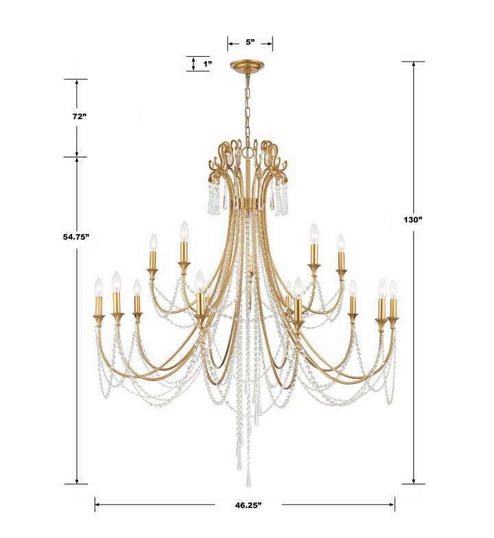 Crystorama Arcadia 15 Light Antique Gold Chandelier