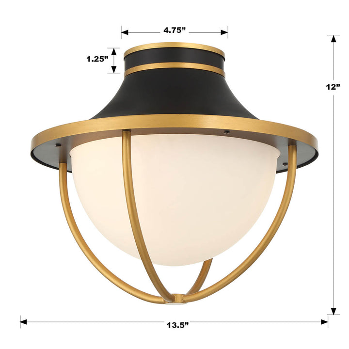 Crystorama Atlas 2 Light Matte Black + Textured Gold Outdoor Semi Flush Mount