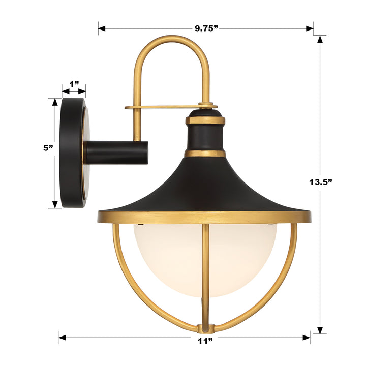 Crystorama Atlas 1 Light Matte Black + Textured Gold Outdoor Sconce