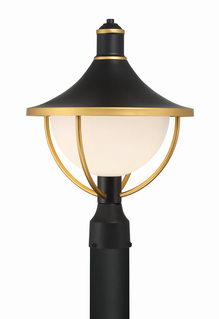 Crystorama Atlas 1 Light Matte Black + Textured Gold Outdoor Post