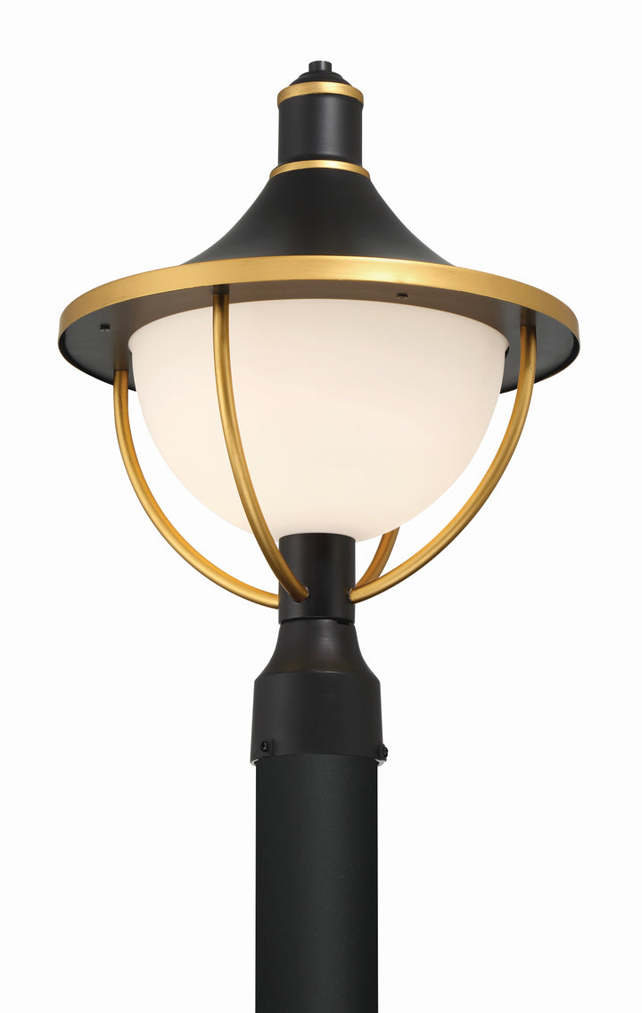 Crystorama Atlas 1 Light Matte Black + Textured Gold Outdoor Post