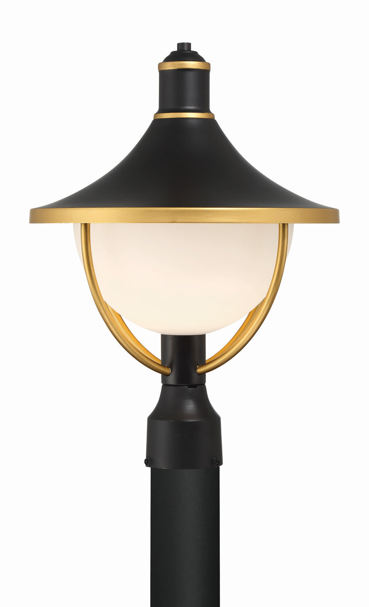 Crystorama Atlas 1 Light Matte Black + Textured Gold Outdoor Post