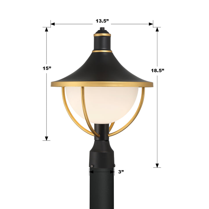 Crystorama Atlas 1 Light Matte Black + Textured Gold Outdoor Post