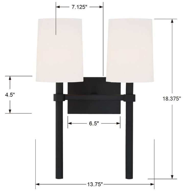 Crystorama Bromley 2 Light Black Forged Sconce