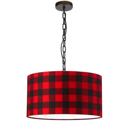 Dainolite 1 Light Medium Braxton Black Pendant w/ Buffalo Check Shade