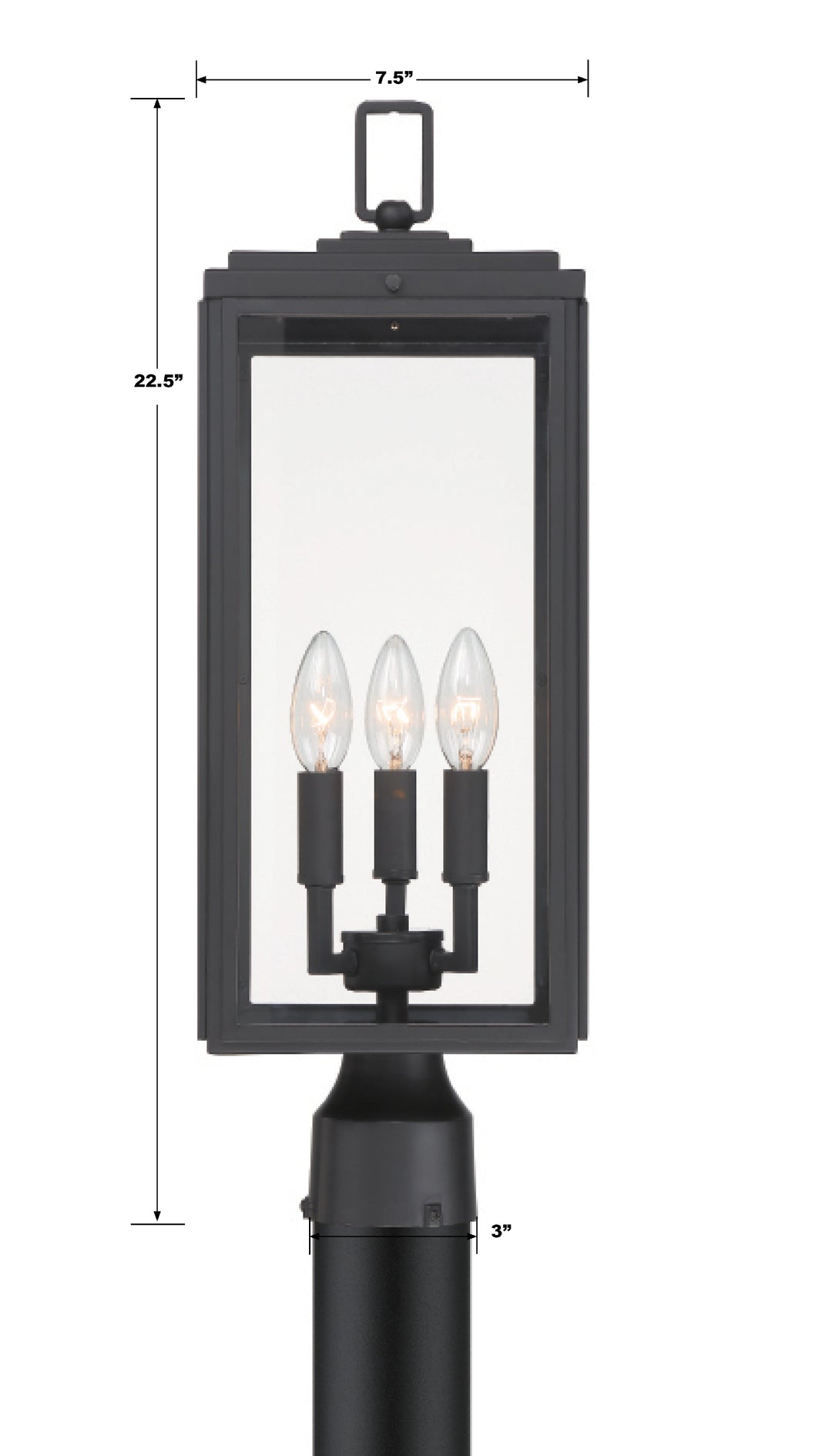 Crystorama Byron 3 Light Matte Black Outdoor Post