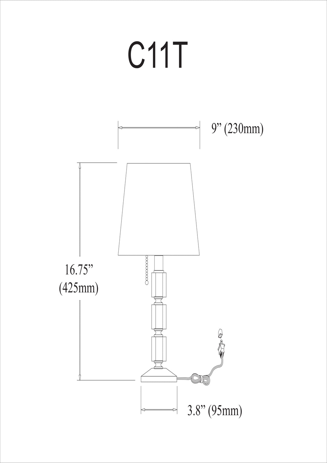 Dainolite 1 Light Crystal Table Lamp, Polished Chrome, White Shade