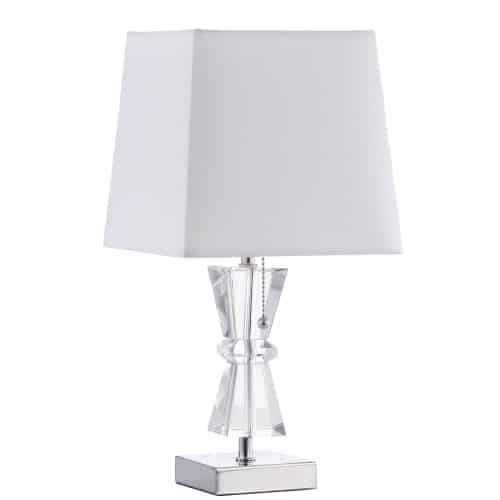 Dainolite 1 Light Incandescent Crystal Table Lamp Polished Chrome Finish Rolled Edge Top and Bottom Virgin White Shade