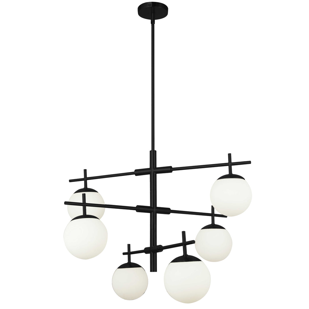 Dainolite 6 Light Halogen Chandelier, Aged Brass with White Opal Glass