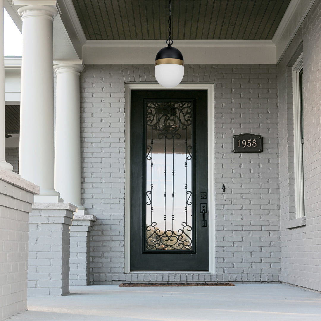 Crystorama Brian Patrick Flynn Capsule 3 Light Matte Black + Textured Gold Outdoor Pendant