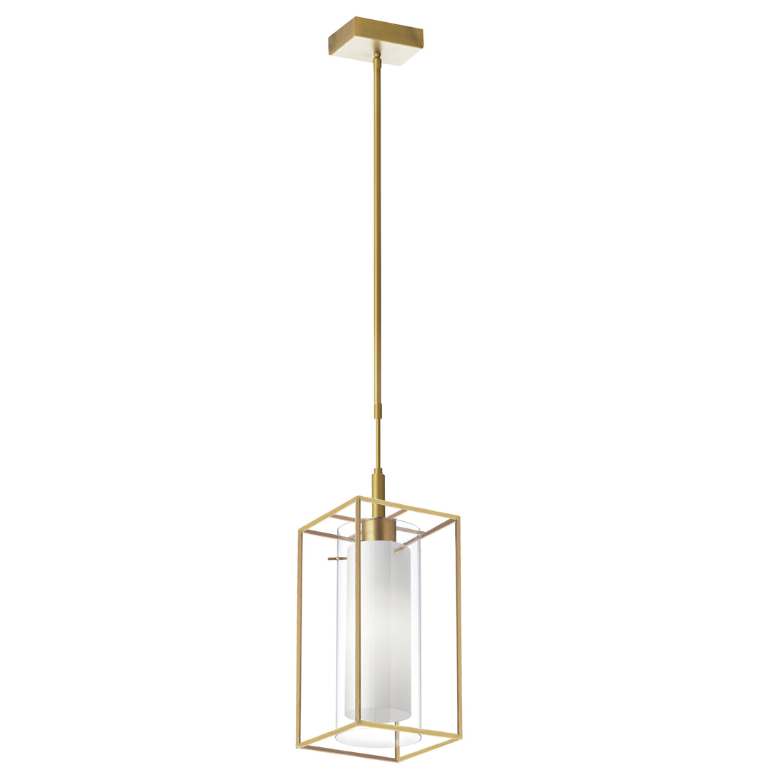 Dainolite 1 Light Rectangular Pendant, Aged Brass Metal Frame with FR/CLR Glass