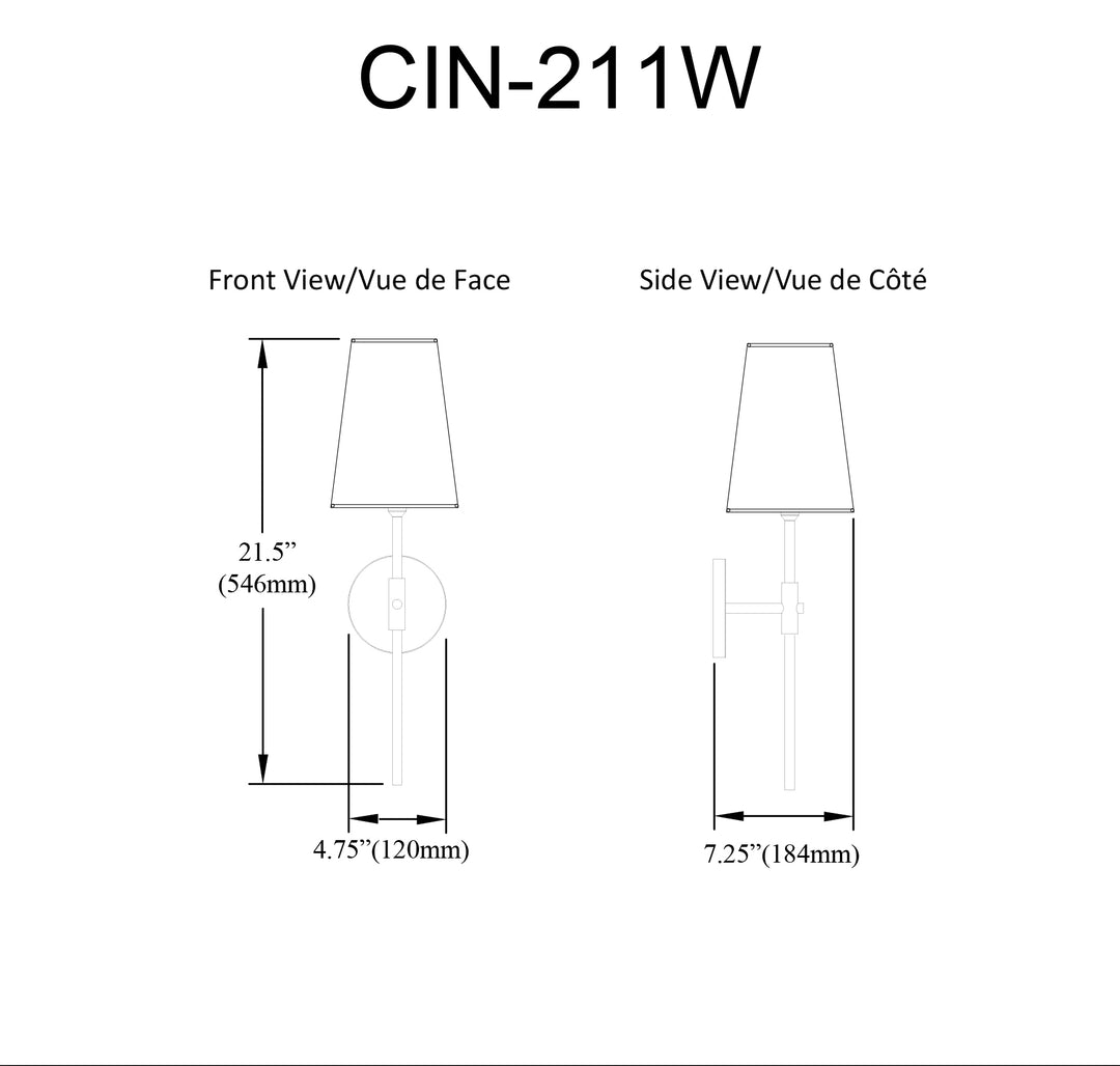 Dainolite 1 Light Incandescent Wall Satin Chrome Aged Brass with White Shade